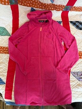 Lands' End Pink Hibiscus Hooded Terrycloth Swim Coverup
